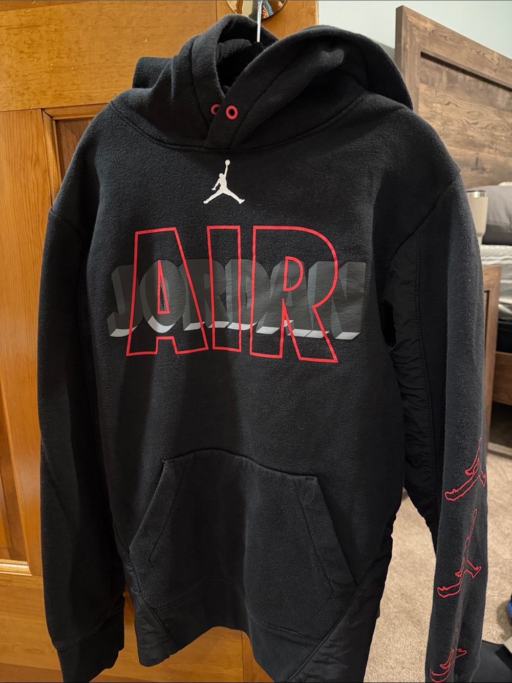 Jordan Black Hoodie with Red-Trimmed AIR and White Jumpman